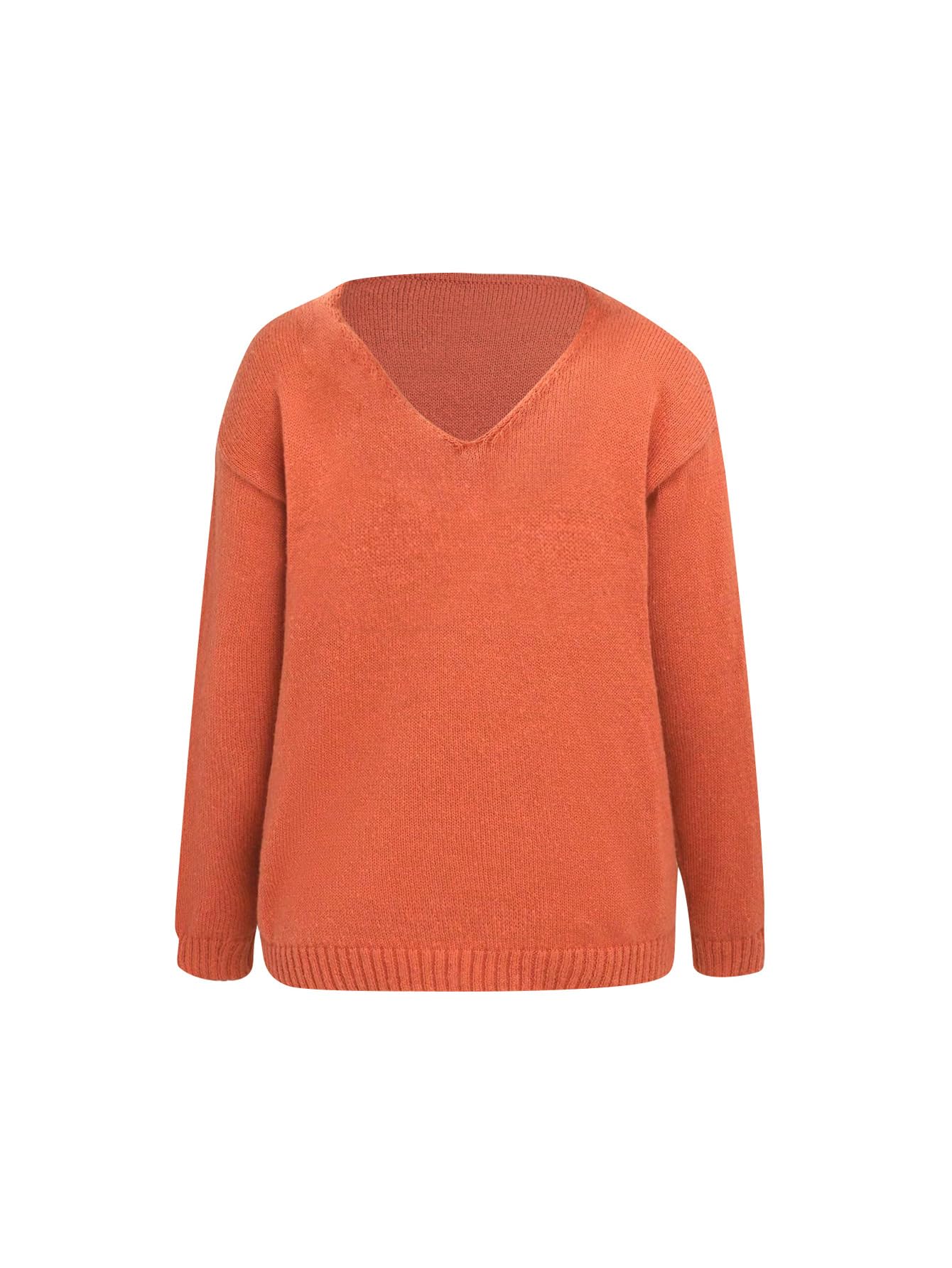 Womens V Neck Long Sleeve Sweaters Casual Loose Fit Pullover Jumpers