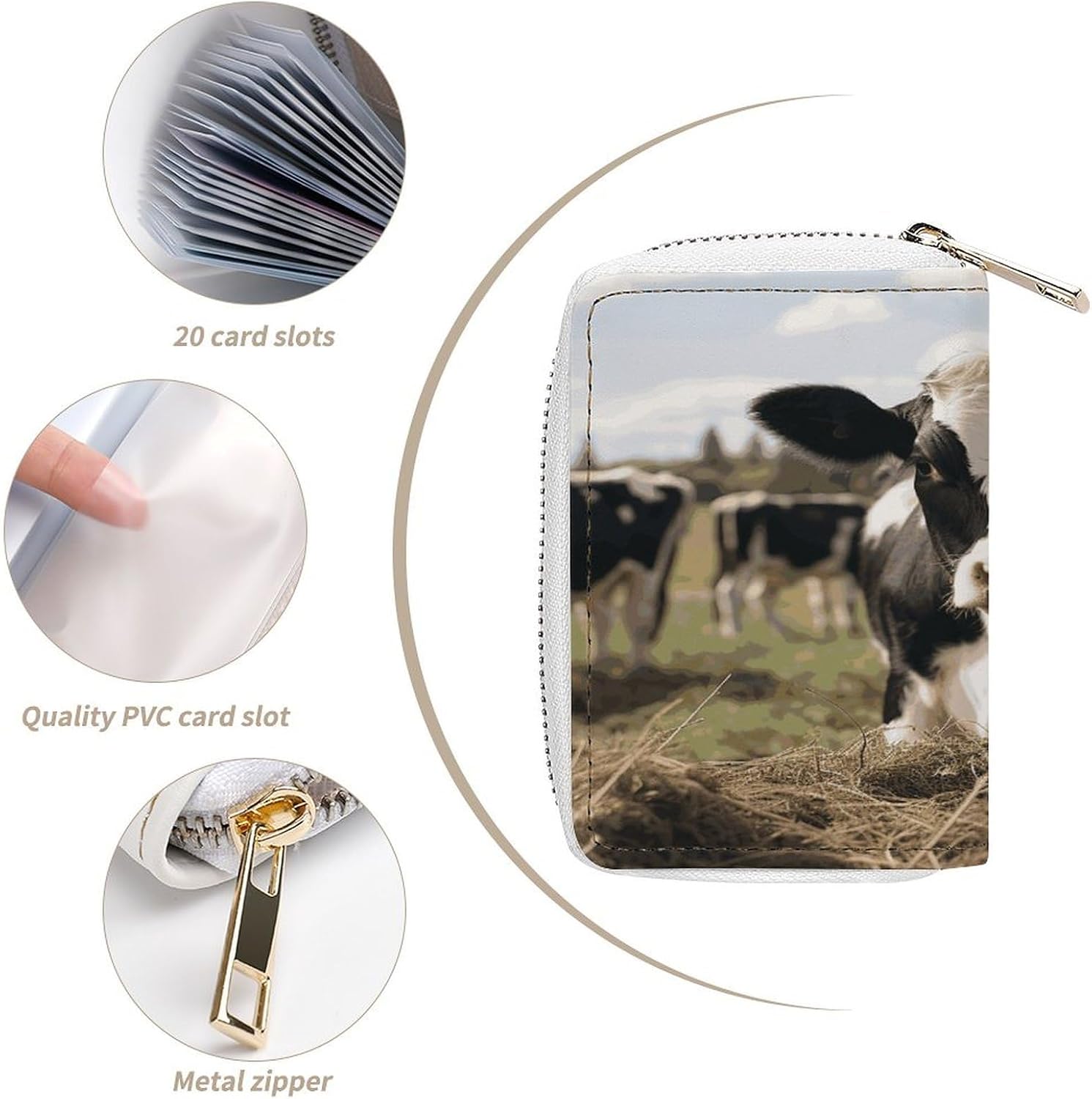 Cute Cows Card Holder RFID Blocking,Credit Card Wallet for Women And Men,Card Case Organizer Bag with Zipper