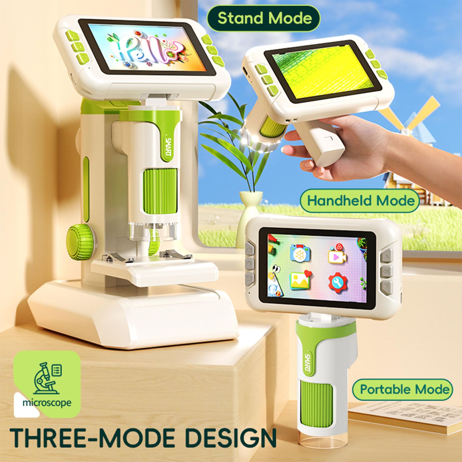 Cuifati Microscopio per Bambini Microscopio Digitale Portatile da 4" 1080P HD Ingrandimento 100X-1600X con 6 Luci LED Regolabili, Giocattolo Educativo Scientifico STEM Portatile per Bambini Dai 5