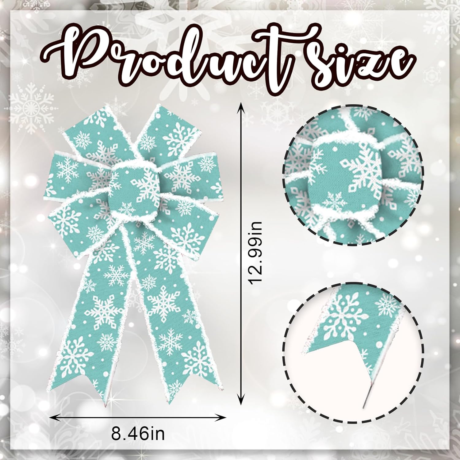 2PCS Christmas Bow for Wreath, Velvet Green Blue Snowflake Wreath Bow for Christmas Décor Winter Snowflake Bow for Front Door Indoor Outdoor Wall Tree Topper Decoration Supplies Ornament - Image 2