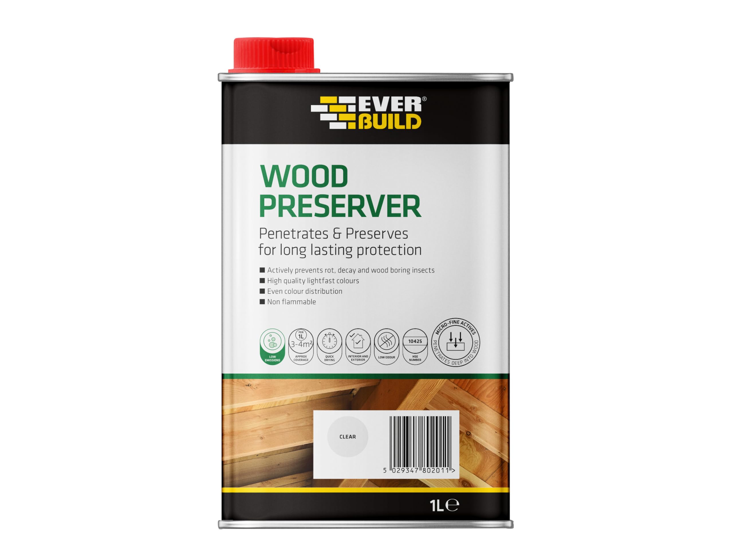 Everbuild Wood Preserver – Interior And Exterior Use – Low Odour – Quick Drying – Long Lasting Protection – Clear – 1 Litre