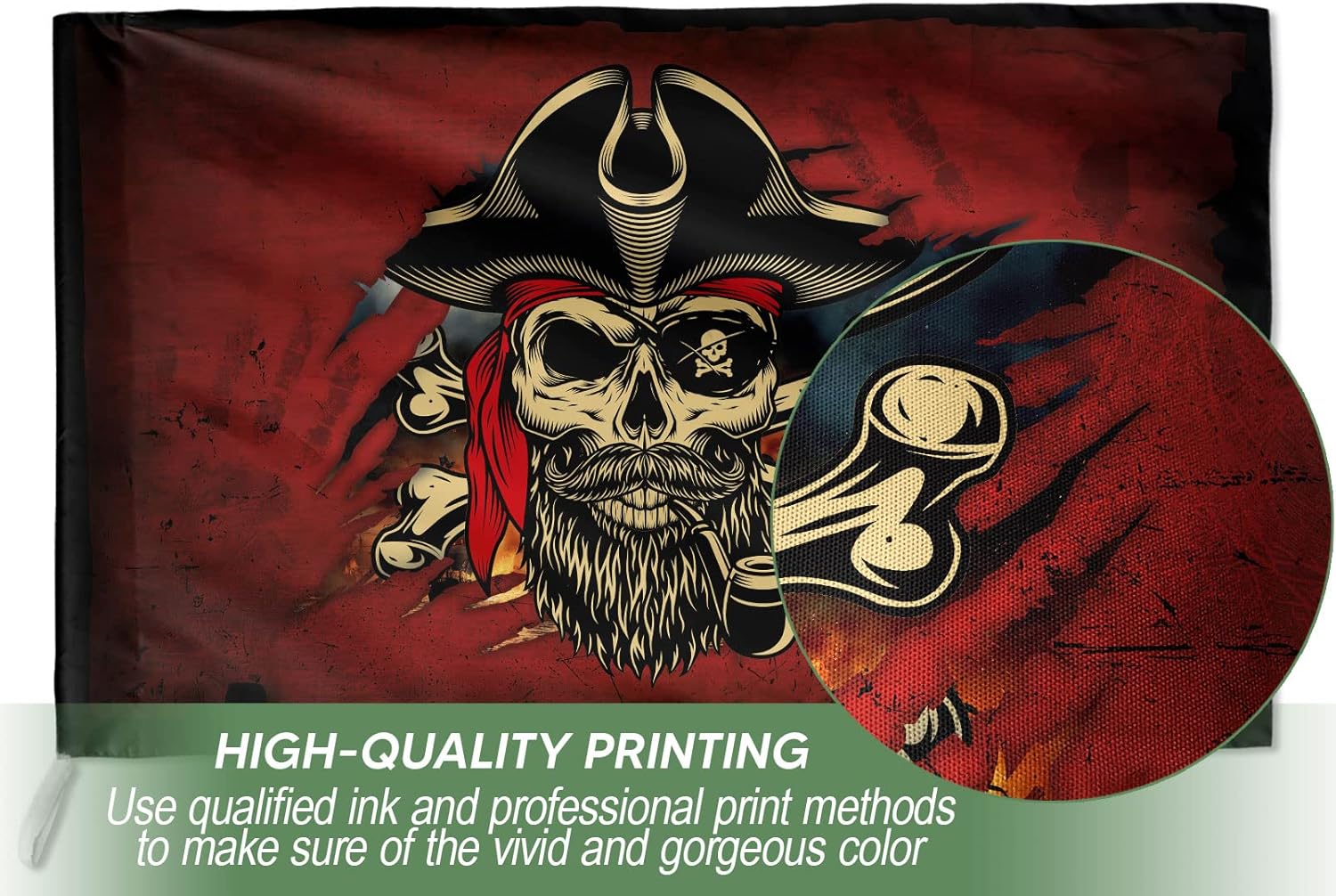 CHIARA CONTI Pirate Flag Jolly Roger Skull with Crossbones, Creepy Ragged Skeleton Flag for Outdoor and Indoor Decoration, Double Sided, Full Size 40