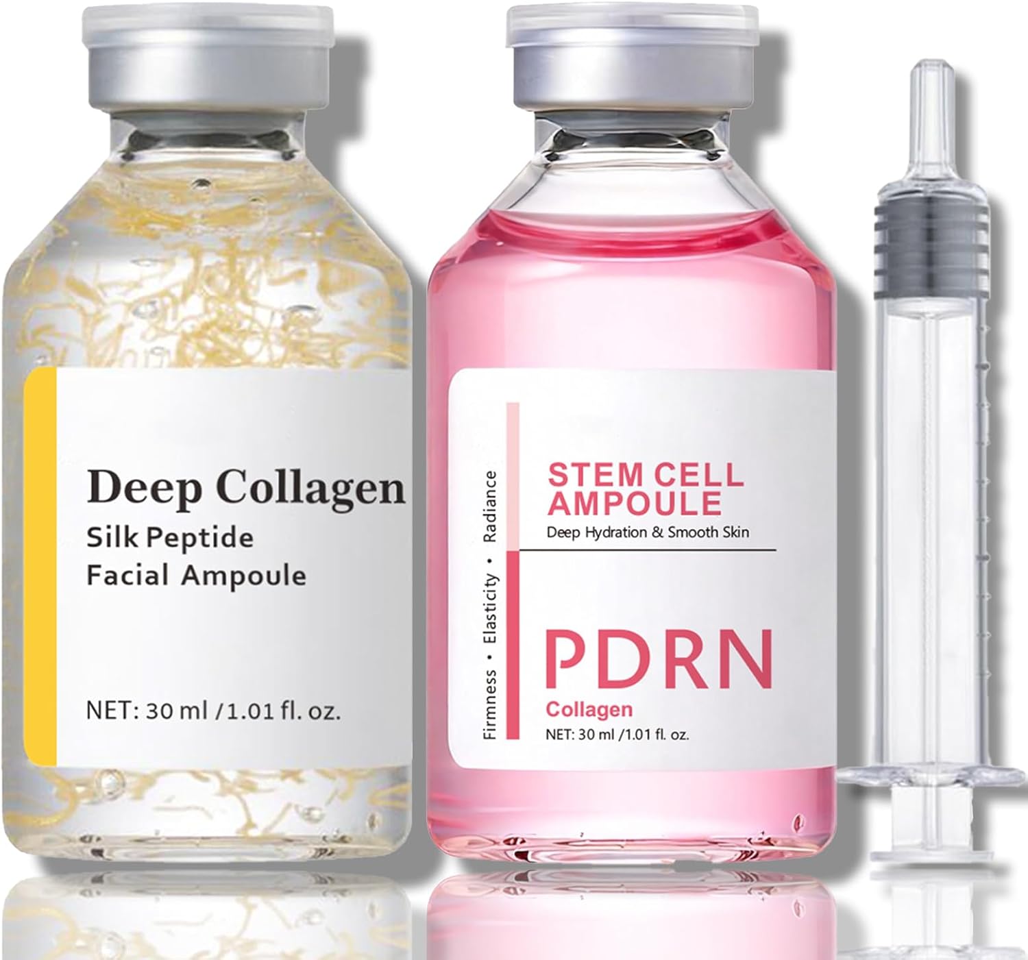 2PCS Silk Peptide Intensive Lifting Ampoule & PDRN Collagen Stem Cell Ampoule, Deep Collagen Silk Peptide Intensive Lifting Ampoule, Instant Fine Lines Smoothing, Hydrating, Skin Tightening & Firming