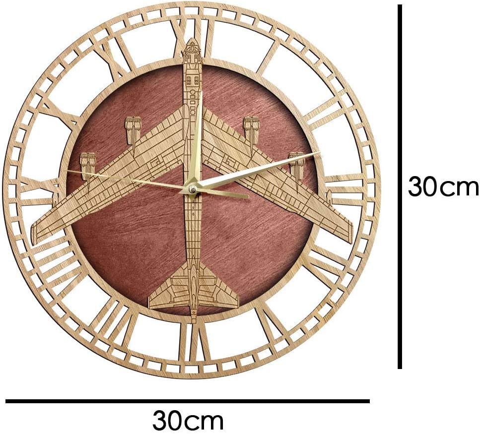 The Geeky Days Boeing B-52 Stratofortress Wooden Wall Clock Air Force Strategic Bomber Aviation Wall Art Hanging Wood Watch Silent Non-Ticking Timepieces