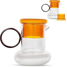 Elle Decor Amber Ring Pitchers, 23 Oz - Amber, Set of 2 | Glass Bedside Carafe with Drinking Glass Lid, Water Pitcher Set for Nightstand, Guest Room, Office, Juice & Home Decor