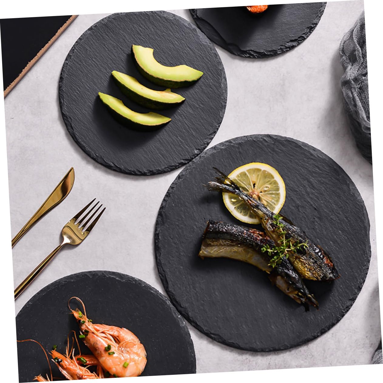 MAGICLULU Piatto da Portata Rotondo in Ardesia Nera per Steak e Dessert