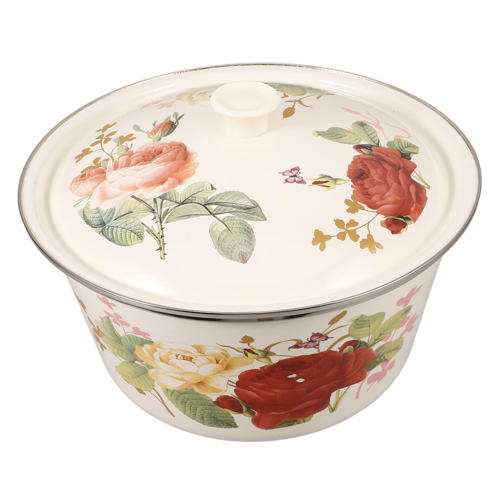 Cabilock Retro Emaille Schüssel mit Deckel Emailliertes Waschbecken aus Dickem Stahl 24cm Große Multifunktions Küchenschüssel für Zuhause Restaurant und Serviergeschirr