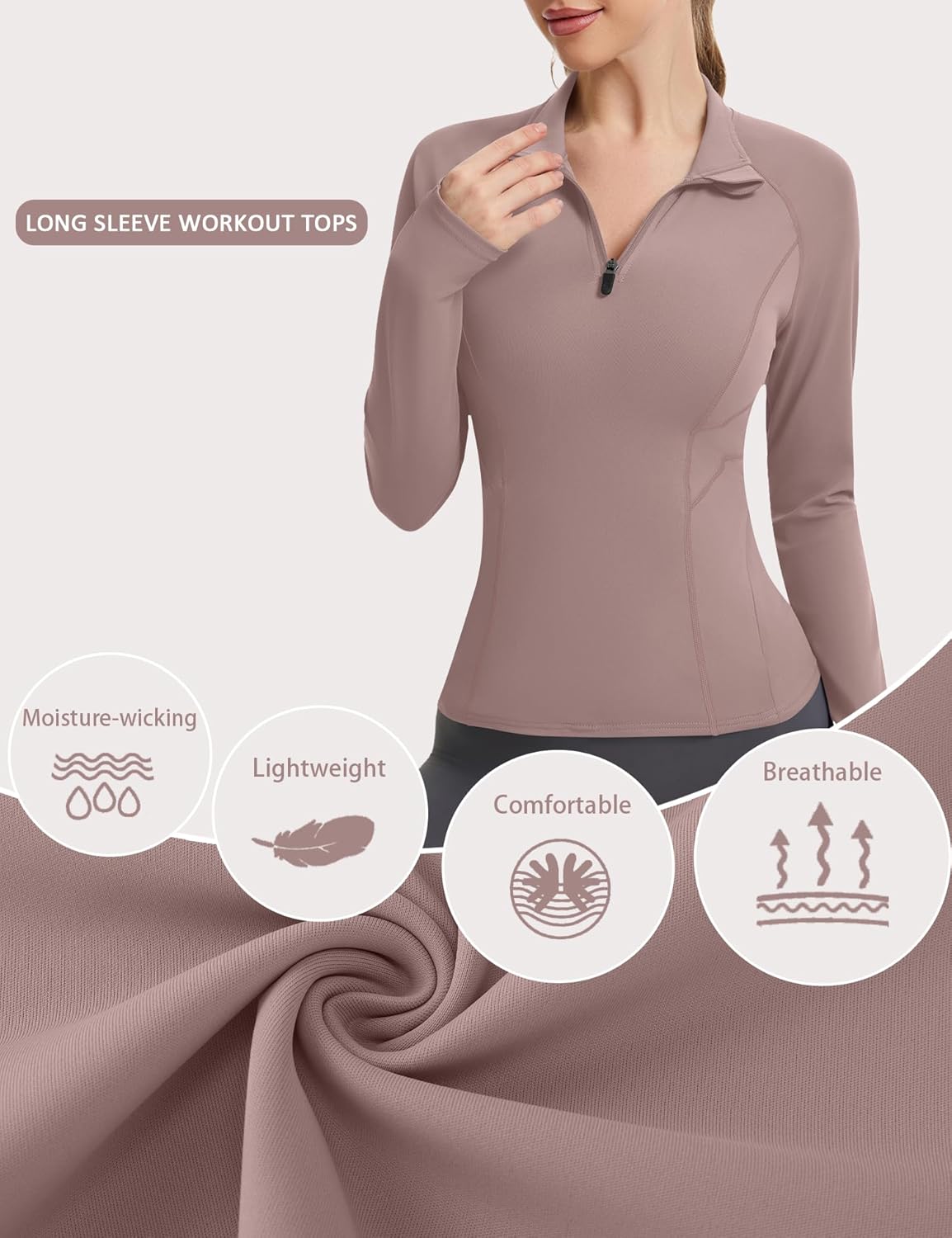 LUYAA Womens Long Sleeve Workout Tops Quater Zip Pullover Running Athletic Jacket with Pockets - Image 4