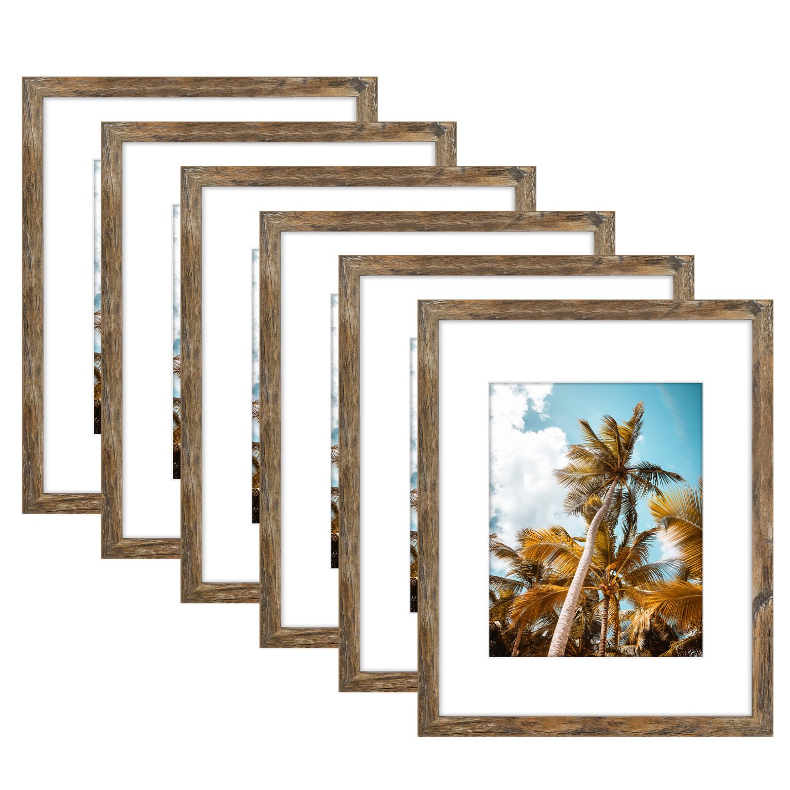 6 Pack 16x20 Rustic Brown Picture Frame with Real Glass Mat for 11x14