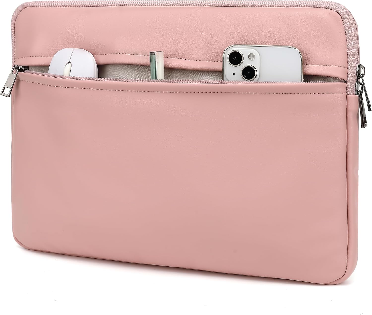 Canvaslove Embossing Floral Pattern PU Leather Laptop Sleeve Case with Pocket for MacBook Pro 14 inch and 14 inch-14.4 inch HP, Lenovo, Dell, ASUS, Acer Notebook Computer (Pink Brown) - Image 3