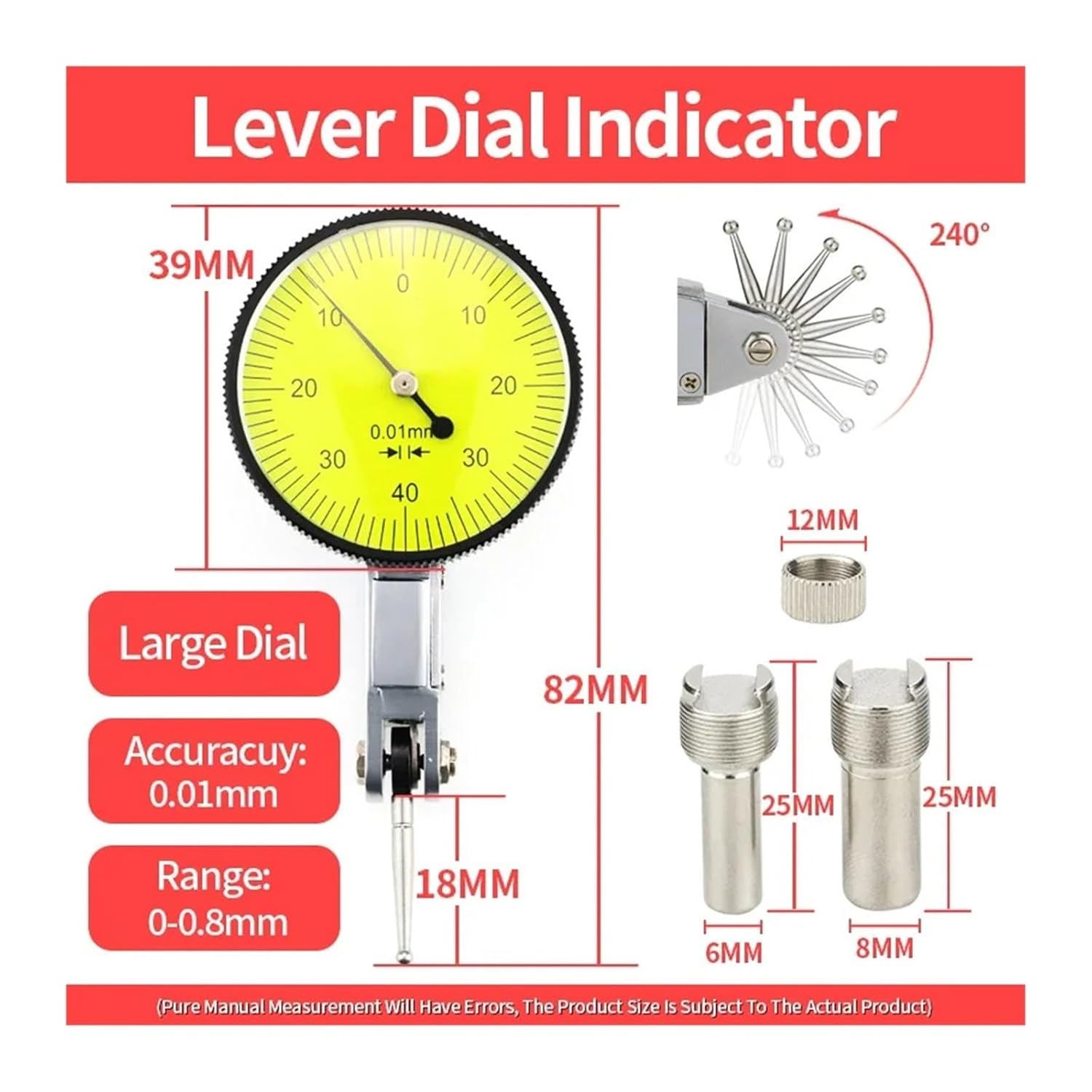 0-10mm/30mm Micrometer Precision Comparator Inner Diameter Meter Hour Type Indicator(B0.8 Dial Indicator)