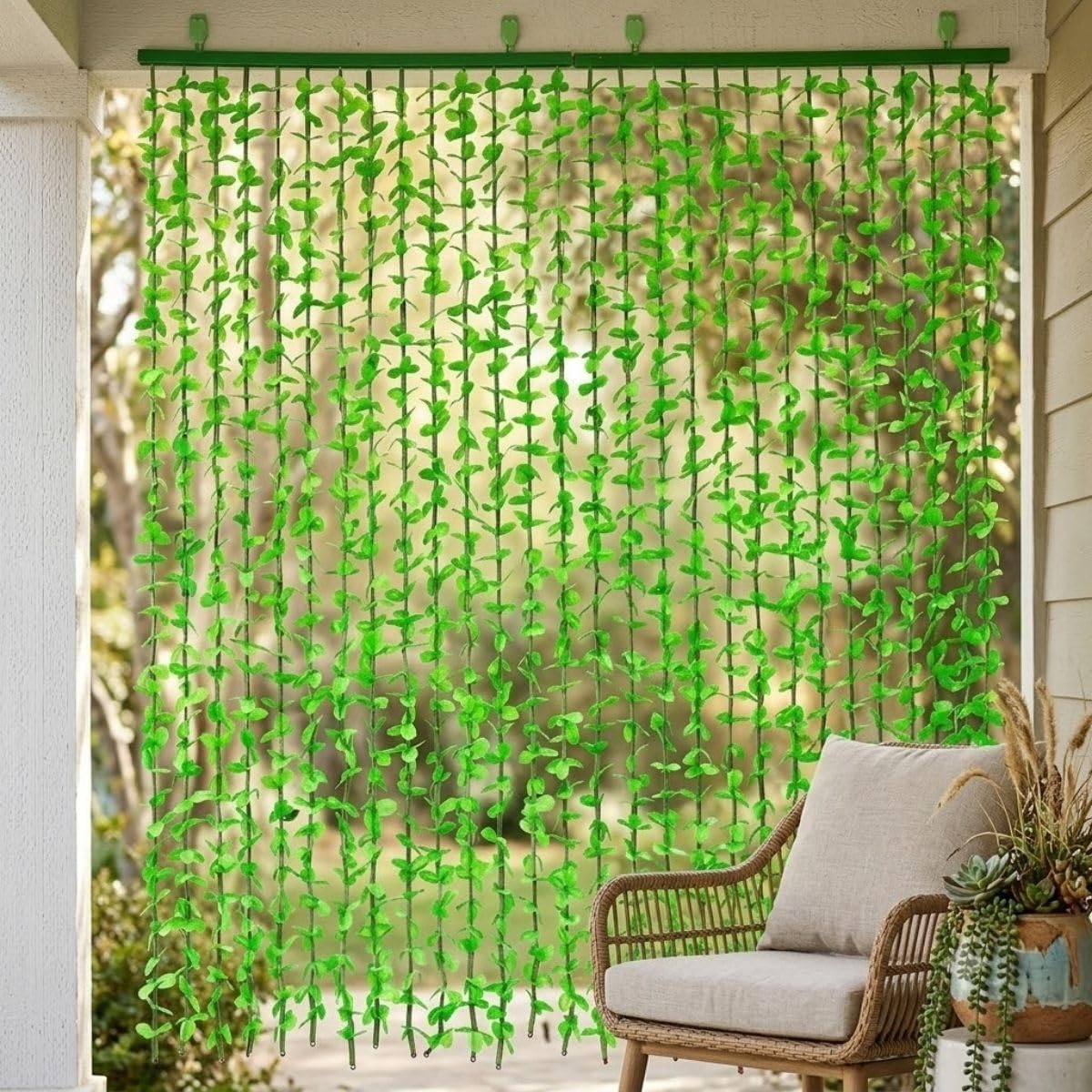 Rideau Végétal Artificiel Effet Eucalyptus 10-30 Cordes Rideau de Porte Feuilles Vertes, Cloison Murale de Séparation de Pièce Décoration Intérieur et Extérieur