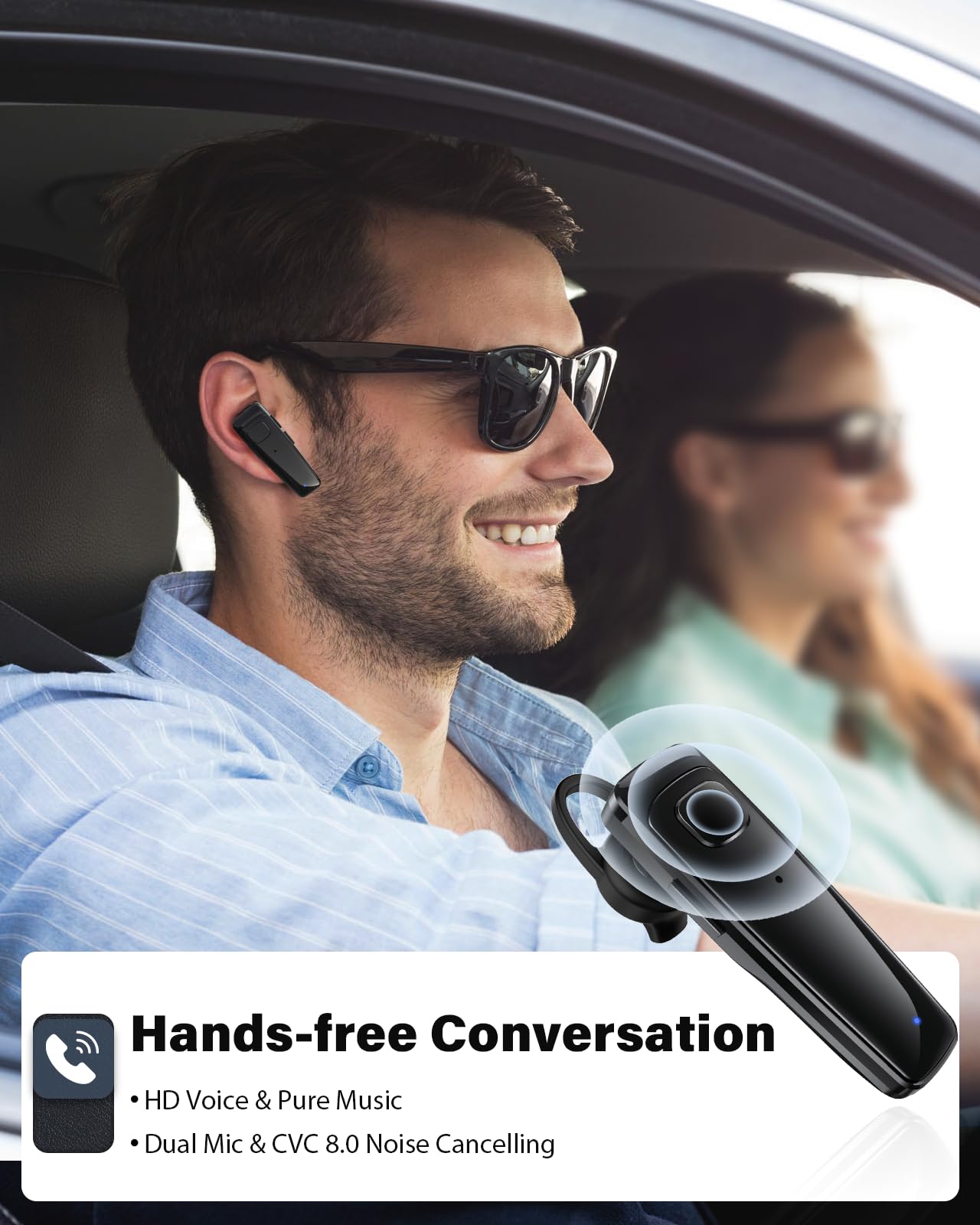 Auriculares Bluetooth, auriculares de negocios de una sola oreja, auriculares manos libres V5.3 con gancho, auriculares inalámbricos de 16 horas de conversación, auriculares Bluetooth con micrófono