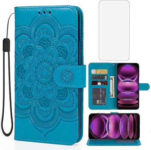 Funda para Redmi Note 12, Poco X5 5G 22111317PG Funda tipo cartera con protector de pantalla de vidrio templado, funda de piel con mandala para