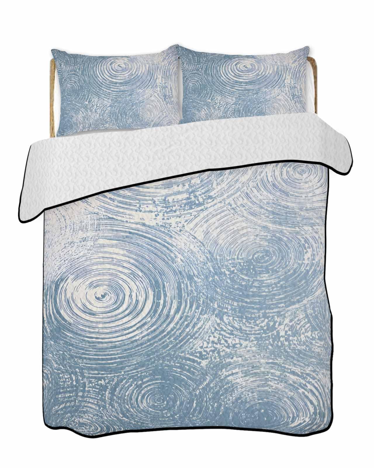 Queen Size Quilts Set, Water Wave Blue Lightweight Comforter Bedding Sets for All Seasons, Abstract Art Minimalist Quilted Bedspread with 2 Pillow Covers 78" x 90"