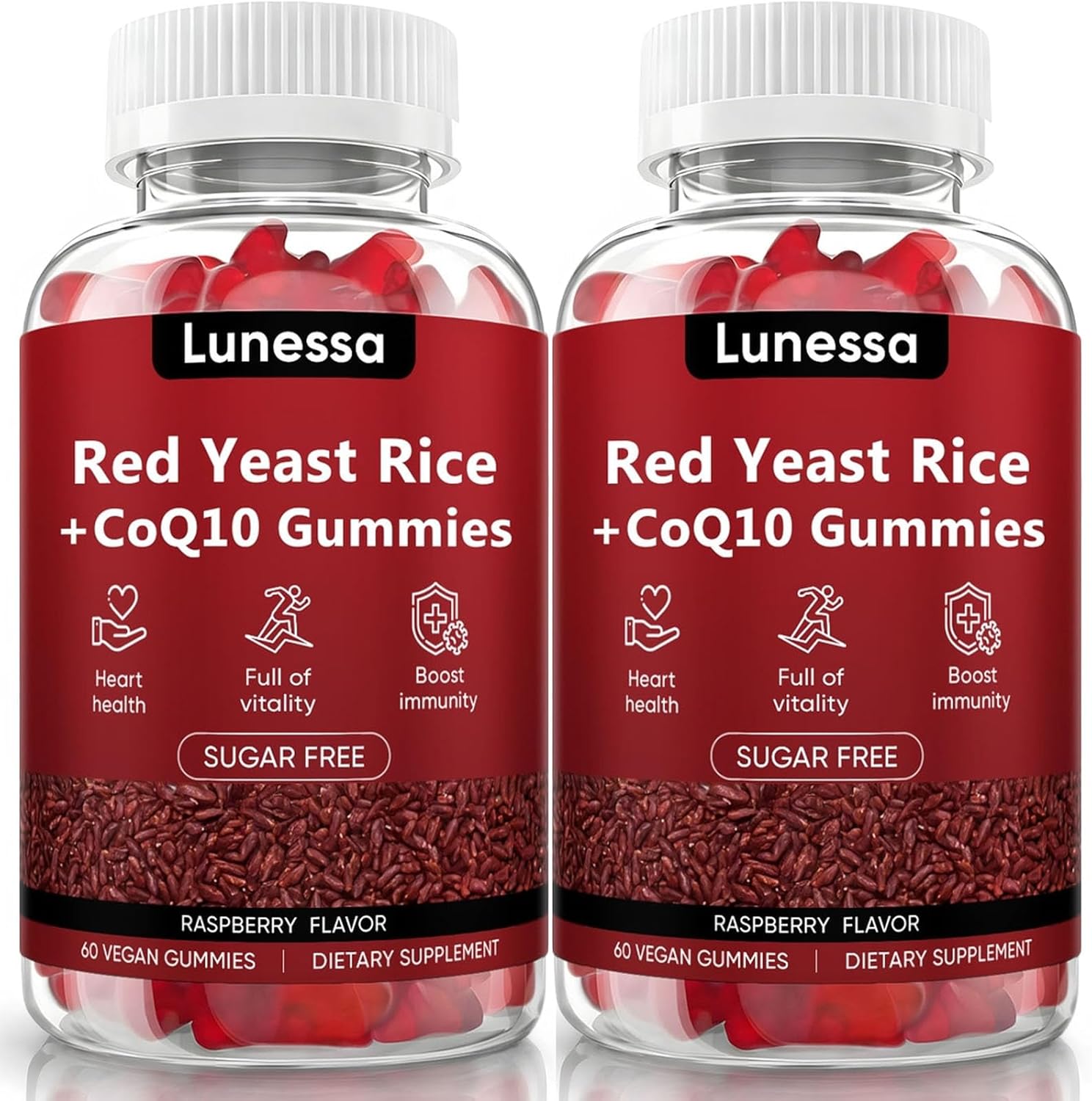 Lunessa Red Yeast Rice and CoQ10, Supports Heart & Daily Wellness with Red Yeast Rice 2400mg, CoQ10 200mg for Healthy Cholesterol, Non-GMO, Vegan, Raspberry Flavor, 60 Gummies Supplement (2)