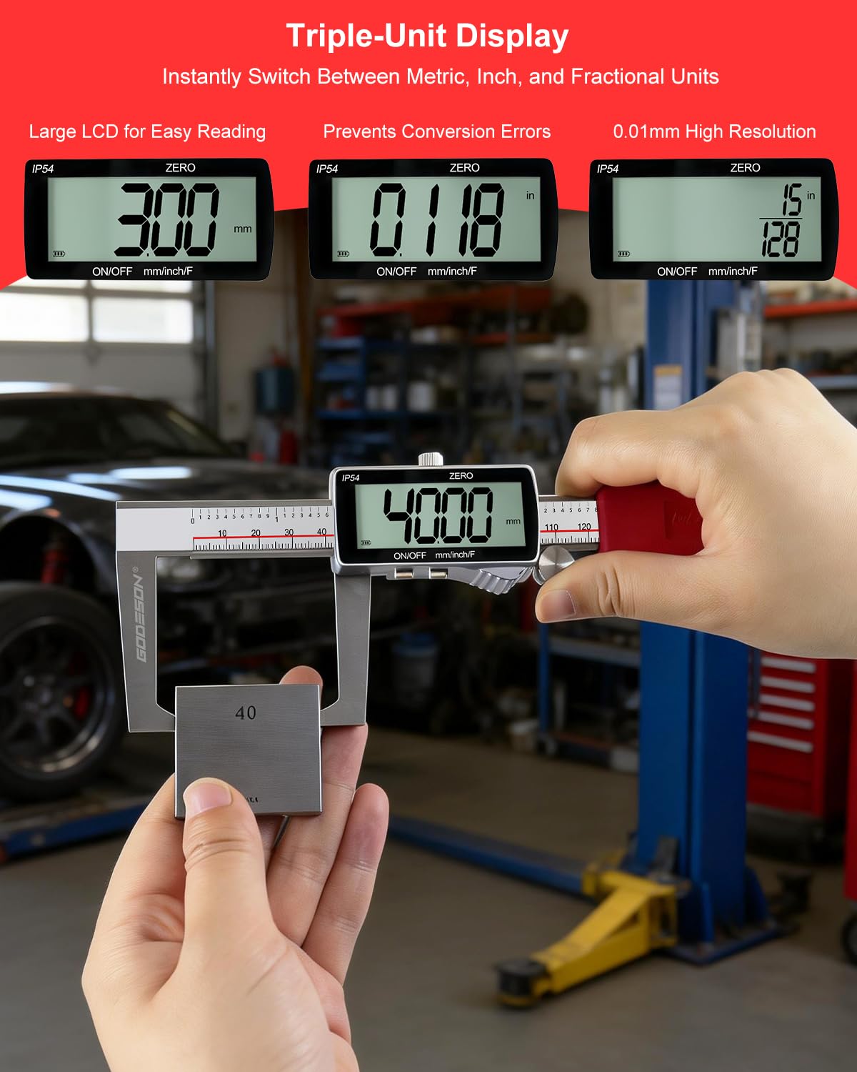 ODESON Digital Disc Brake Rotor Micrometer, 0-50mm/0-6 Rechargeable Brake Thickness Gauge, Digital Caliper MM/Inch/F Display, IP54 Waterproof, Stainless Steel for Auto & DIY