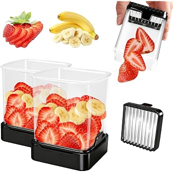 2 Pieces Upgraded Fruit Slicer Strawberry Slicer with Pressure Plate Removable Cup Slicer Faster for Banana Grapes Egg Vegetables Creative Kitchen Helper