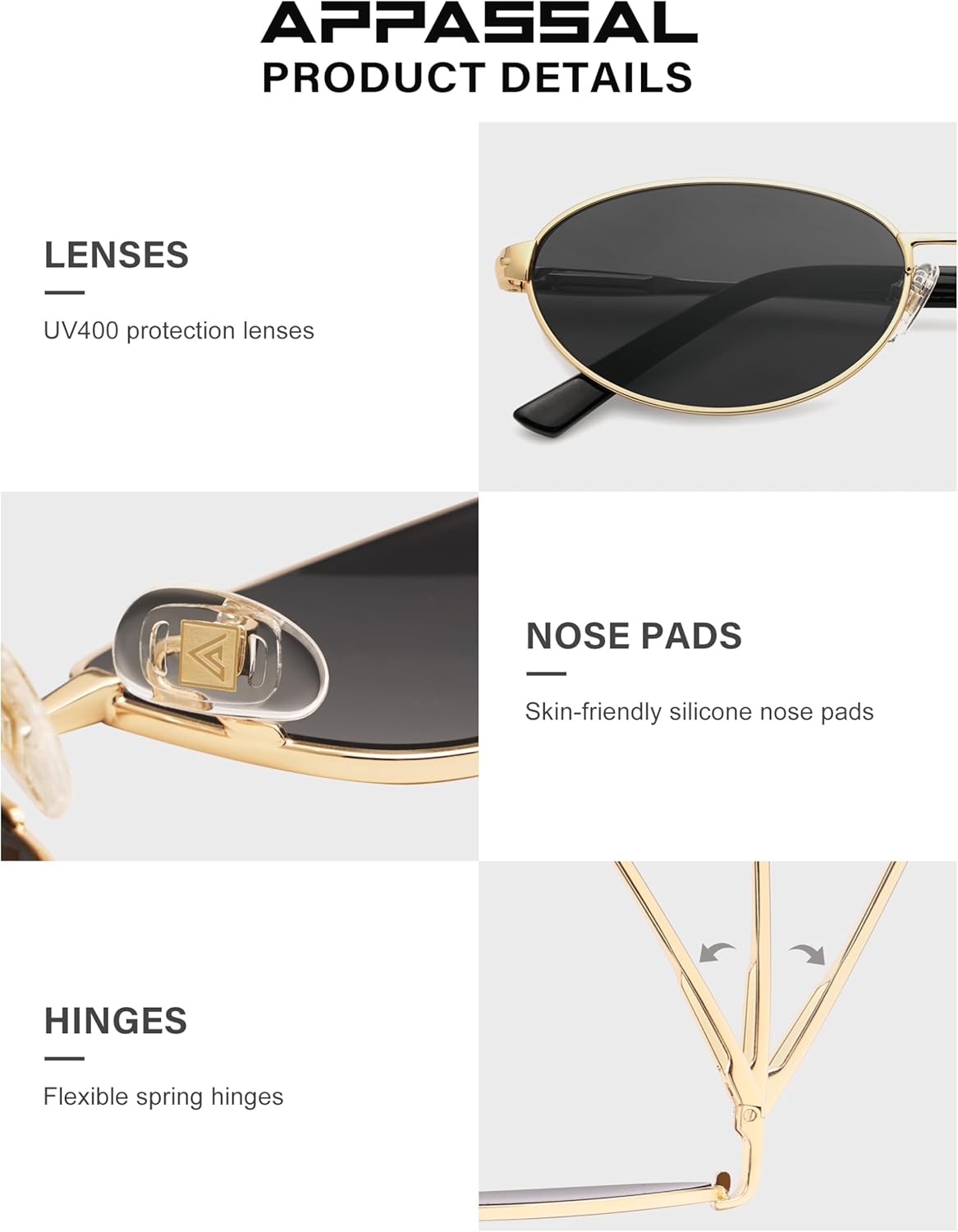 Appassal Retro Oval Sunglasses for Women Mens with Spring Hinge Sunnies AP3696 - Image 3