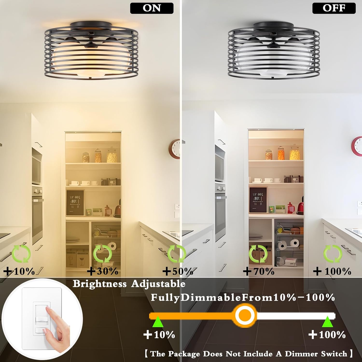 Modern Industrial Semi Flush Mount Ceiling Light, 3-Light Black Farmhouse Ceiling Light Fixture with Glass Shade, Hallway Lighting Fixture for Kitchen, Bedroom, Bathroom, Foyer, Laundry room 12.79in