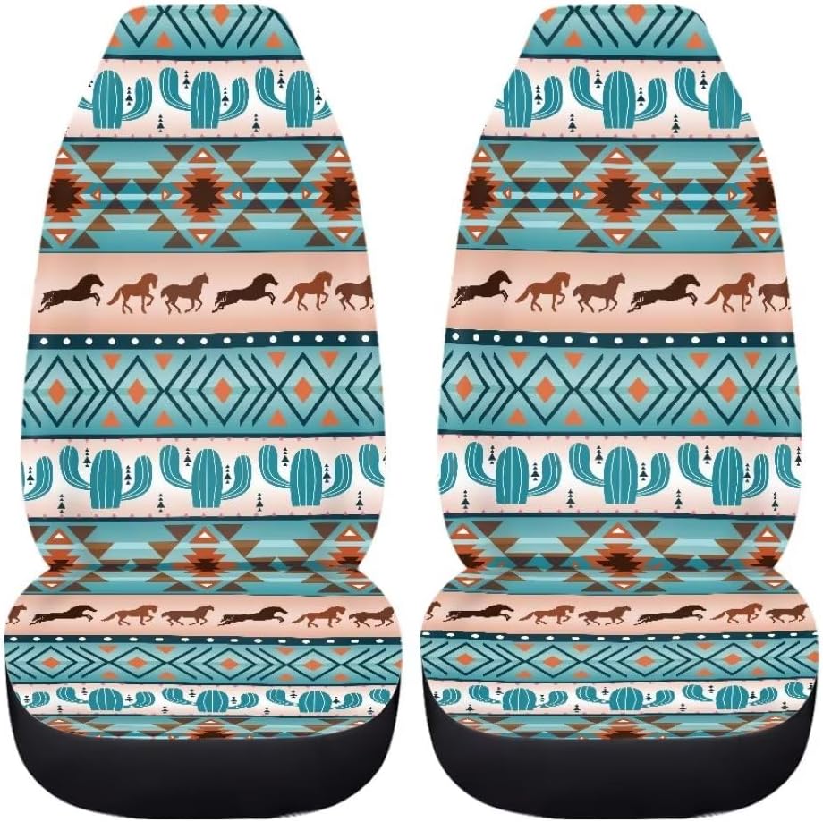 Horeset Native Navajo Ethnic Style Car Seat Cover,2 PCS Universal Soft Front Seat Protection All Inclusive Vehicle Accessories Interior for Men Wowmen