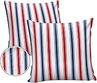Vista 1 de Juego de 2 fundas de almohada impermeables para sofá, fundas de almohada decorativas de líneas rojas y azules a rayas de 18 x 18 pulgadas