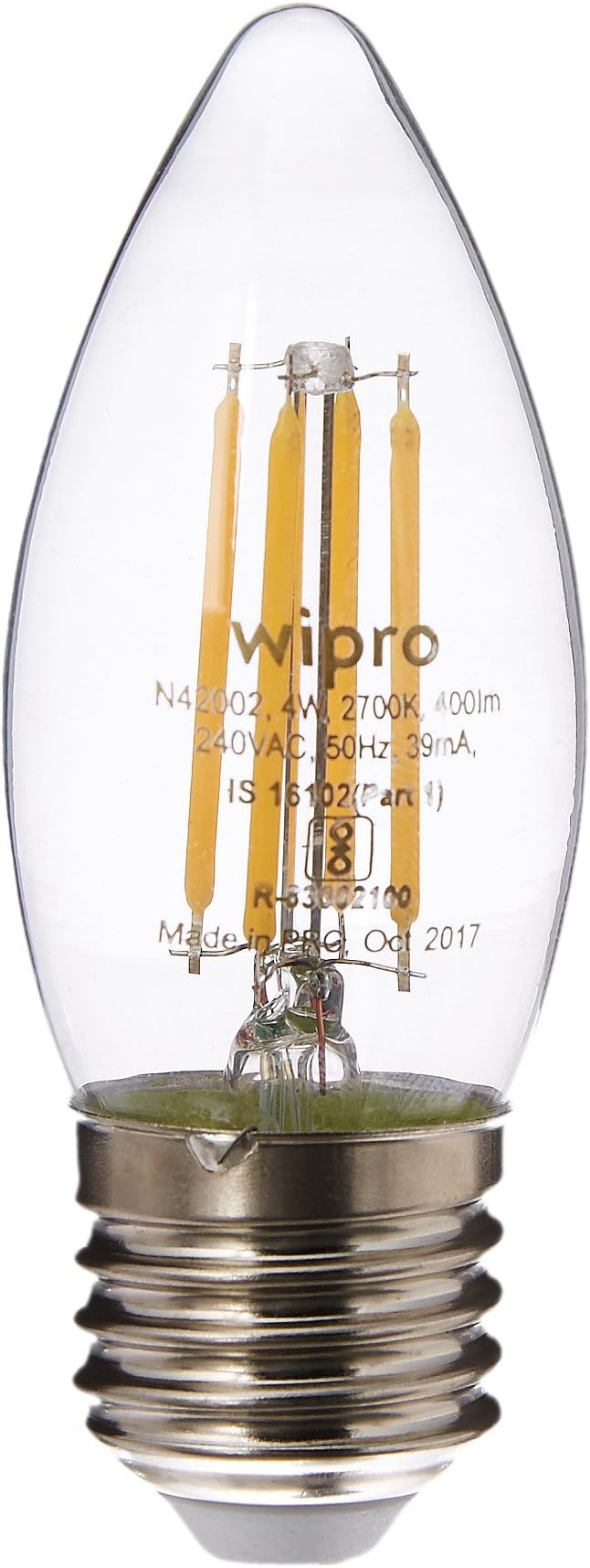 Wipro Garnet 4W Classic Candle Led Bulb E27 Warm (White, Yellow, Pack of 2)