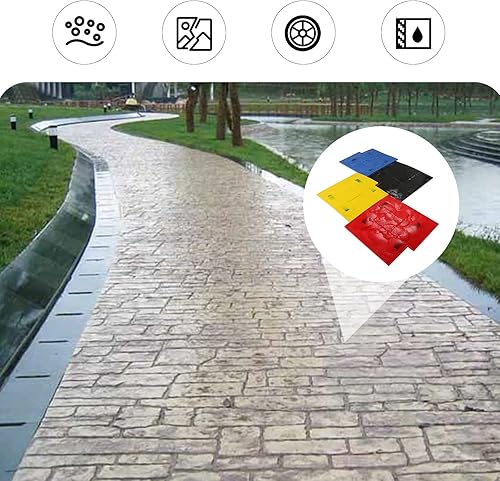 Miniatura 2 de Gdrasuya10 Juego de 4 alfombrillas para sellos de hormigón, 4 piezas de piel texturizada de hormigón, 24 x 24 pulgadas, alfombrillas de estampado de