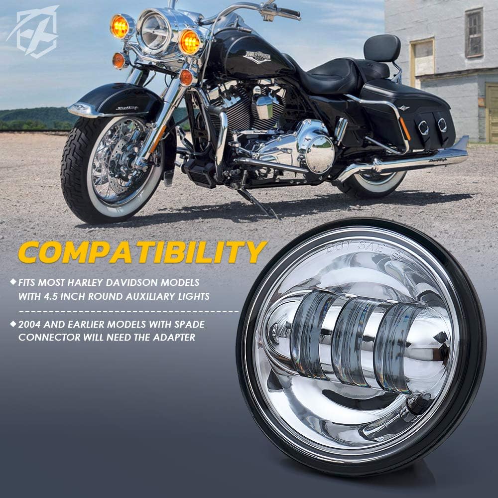 Xprite 4.5" Motorcycle Spot Lights, 4-1/2 Inch Amber LED Foglight Passing Light Driving Projector Lamp Spotlight Compatible with Harley Davidson Auxiliary Fog Lamps - Chrome