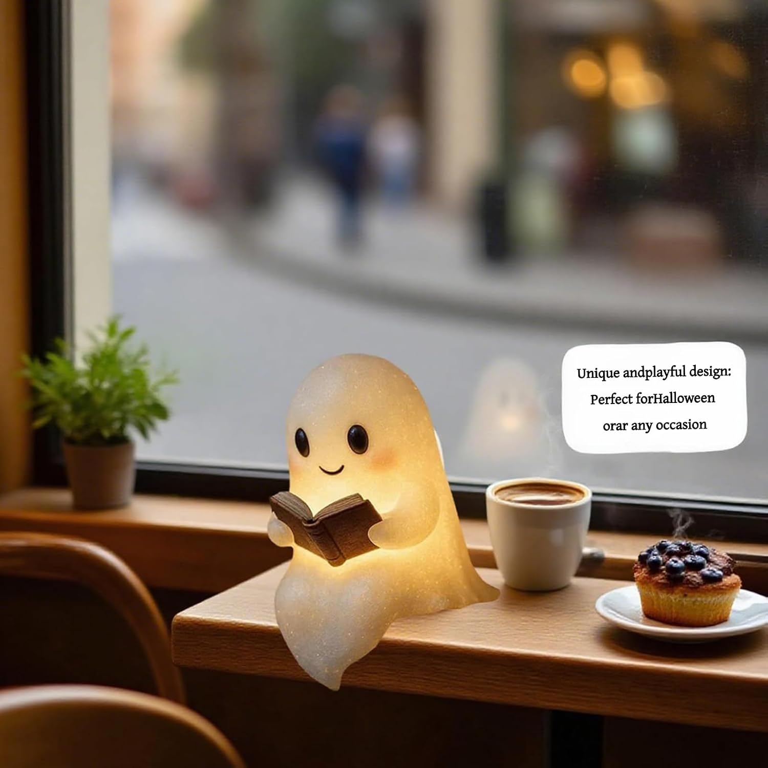 3D Resin Ghost Reading Night Lights，Cute Ghost Reading Book Lamp ，Ghost Warm Lighted Indoor Figurine Lamps， for Party Bedroom Study Room Funny Indoor 3D LED Nightlight Figurine(Small) (Small+Large)