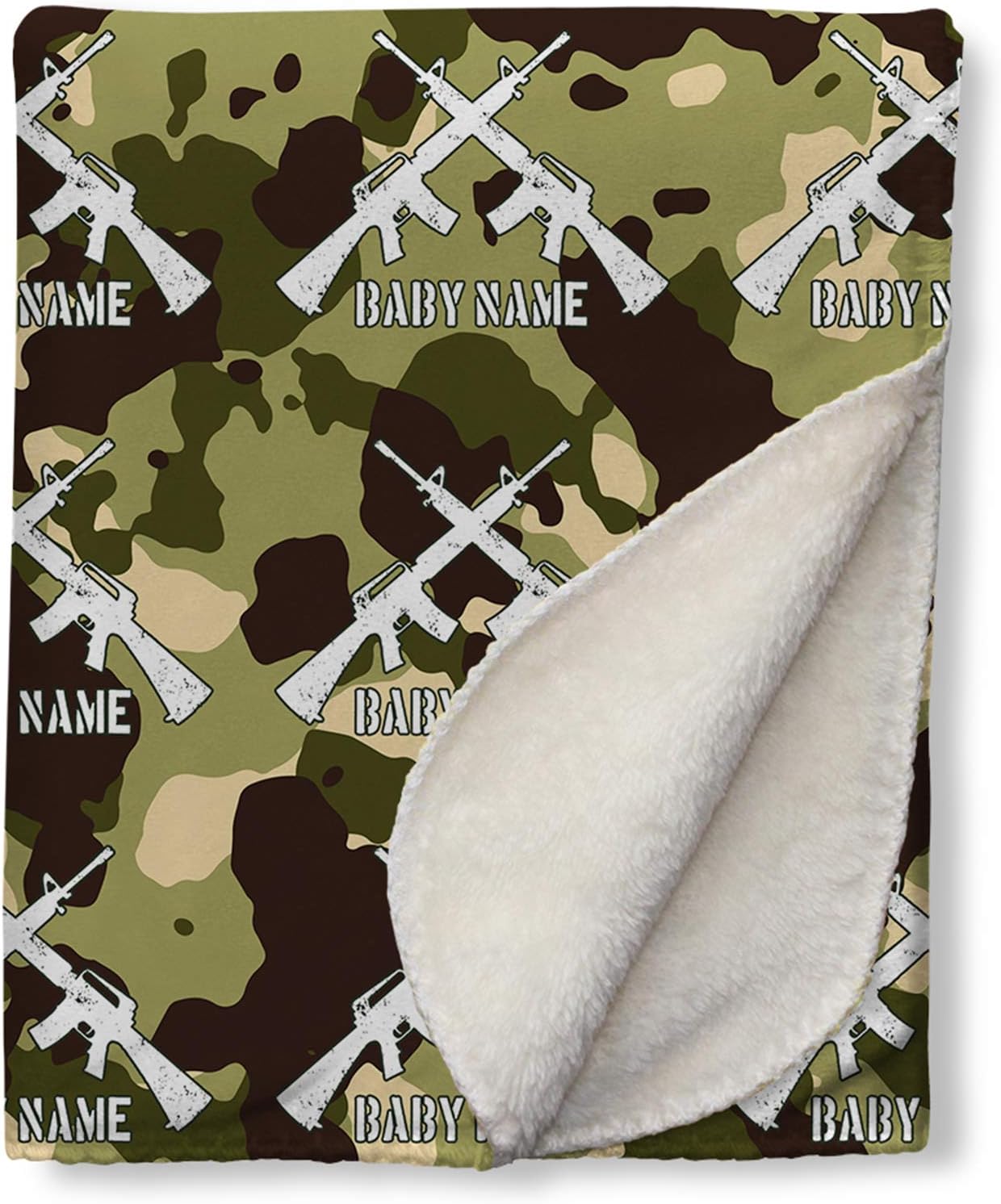 Baby Forest Army Camouflage Blanket Personalized Custom with Name for Boys Hunting Camo Green Hunter, Soft Plush Sherpa Fleece - 30" X 40"