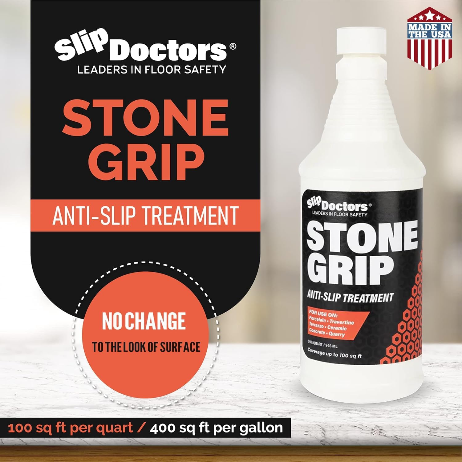 Stone Grip Industrial (Gallon) Non-Slip Floor Treatment for Tile and Stone to Prevent Slippery Floors. Indoor/Outdoor, Residential/Commercial, Works in Minutes for Increased Traction