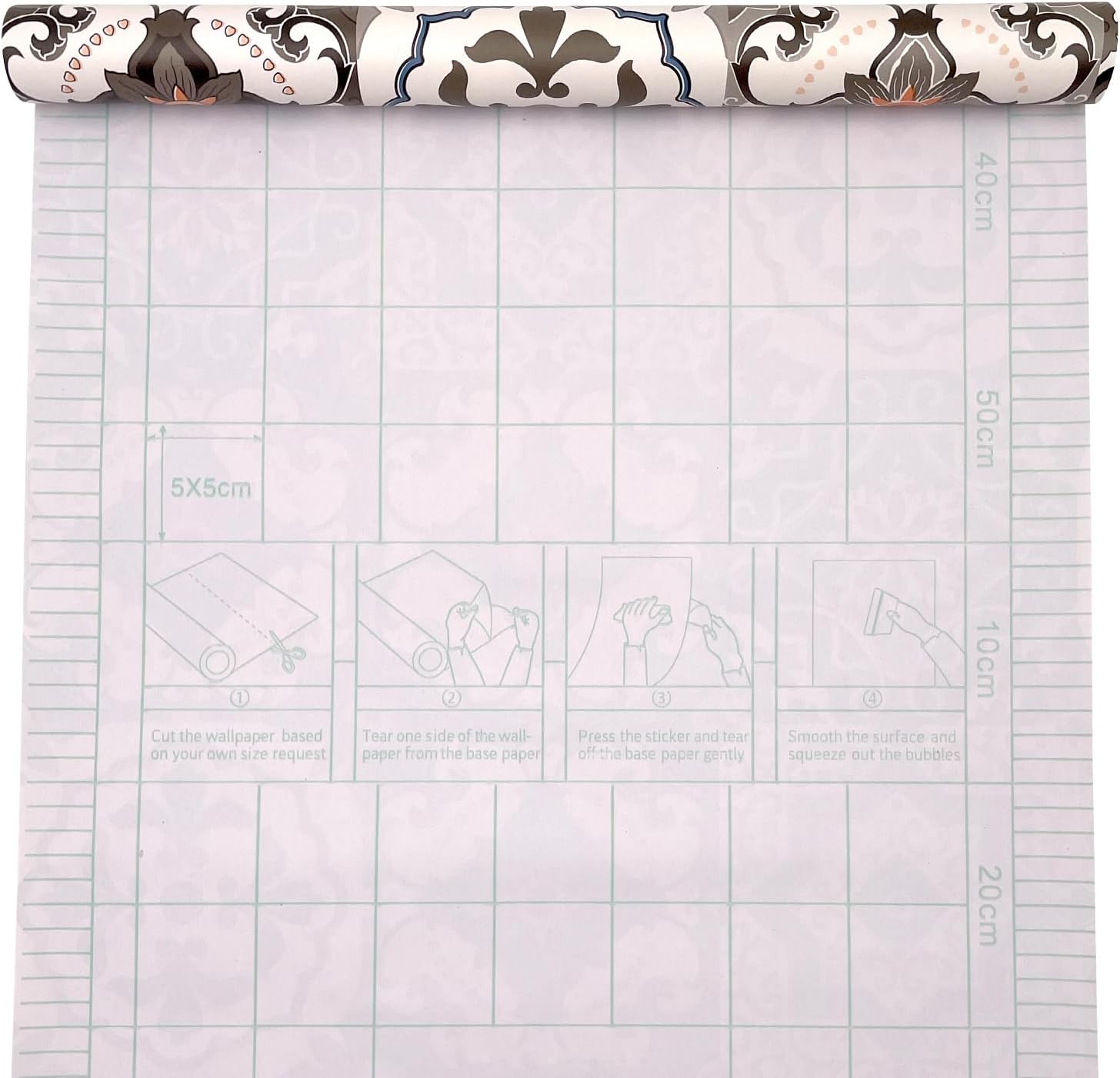 Shelf Liner Baroque Floral Self-Adhesive Drawer Paper Furniture Protector Redo Desktop Surface 118x17.7 Inch