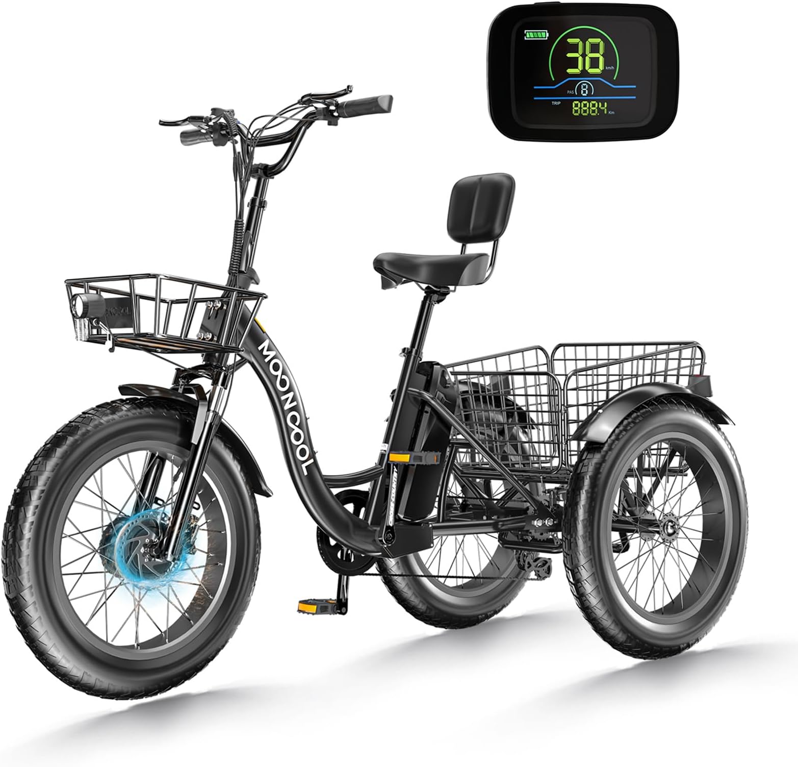 LILYPELLE Electric Tricycle for Adults, 20" x 4" Fat Tire Electric Trike, 48V 500W Motorized Electric Bicycle Bikes, 7 Speed 3 Wheels Ebike with Removable Battery, Aluminum Frame & Large Basket