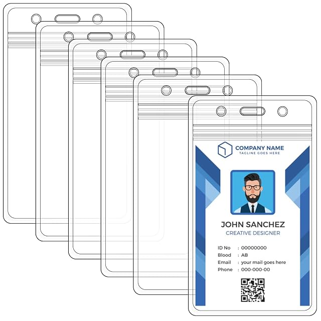 6 Pack Badge Holders - Plastic Card Holder for Lanyard Vertical Clear ID Card Holder with Waterproof Resealable