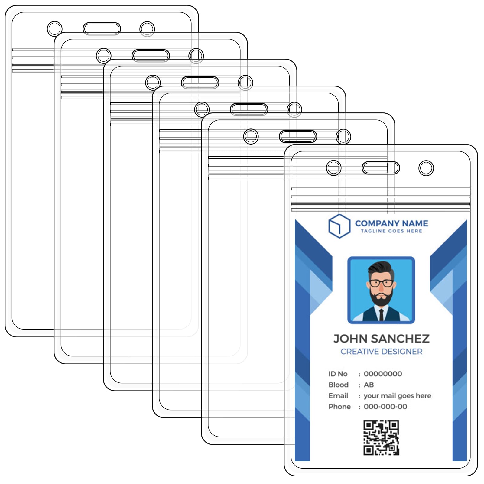 6 Pack Badge Holders - Plastic Card Holder for Lanyard Vertical Clear ID Card Holder with Waterproof Resealable