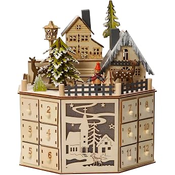 Wooden Advent Calendar Wooden Advent Calendar with 24 Drawers LED Illuminated Christmas Advent Calendar with Music Empty Advent Calendar for Filling Yourself Countdown Holiday Gifts