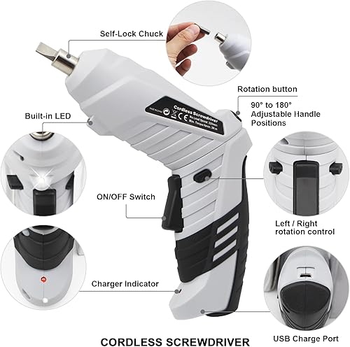 Miniatura 3 de Pequeño destornillador eléctrico, mini juego de taladros, destornillador inalámbrico recargable de 3.6 V con 47 puntas de controlador, herramienta