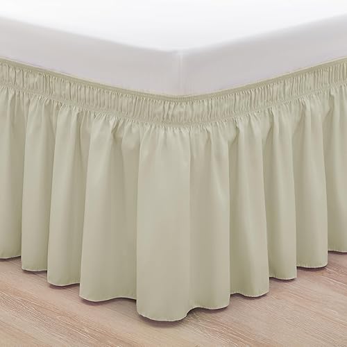 Vista 54 de Falda de cama RIMELA tamaño Queen color verde bebé con caída de 15 pulgadas, falda elástica envolvente, volante que protege contra el polvo