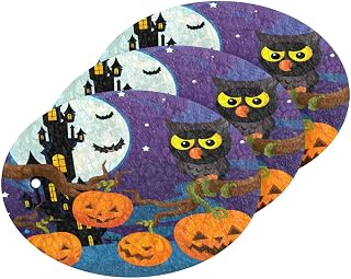 Scrub Sponge Halloween Pumpkin Owl Kitchen Washing Dishes Cleaning Sponges Moon Bat Castle Non Scratch Sponge for Dish Countertops Sinks Floors Showers Tile Sinks, 3 Pack