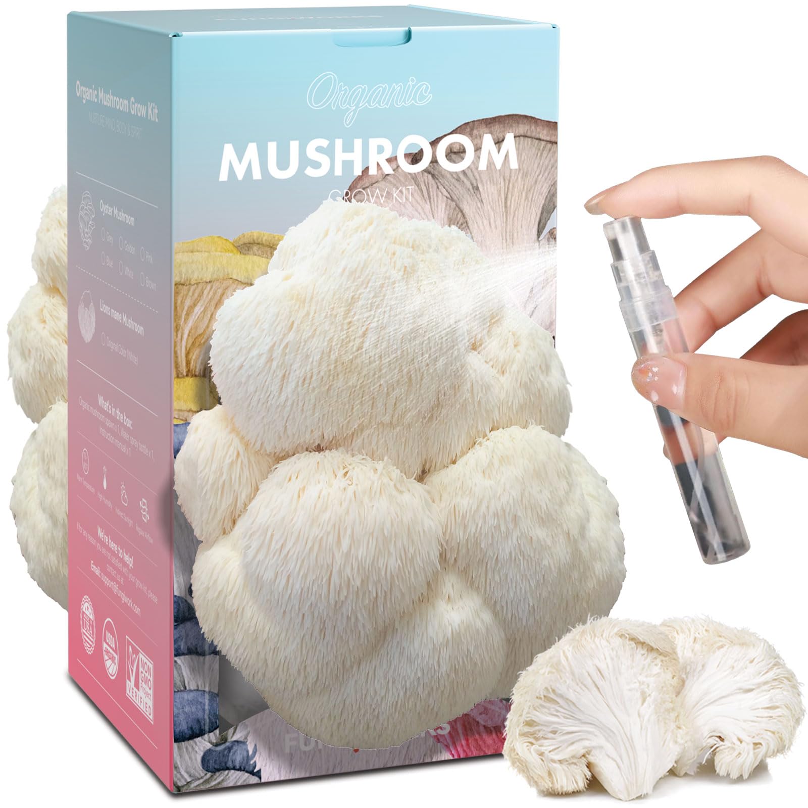 Large Organic Lions Mane Mushroom Growing Kit (4lbs), Made in USA, Double-Side Mushroom Grow Kit Indoor, Grow Your Own Mushrooms Kit, Harvest in 10 Days, Grows Year Round, Birthday Gift