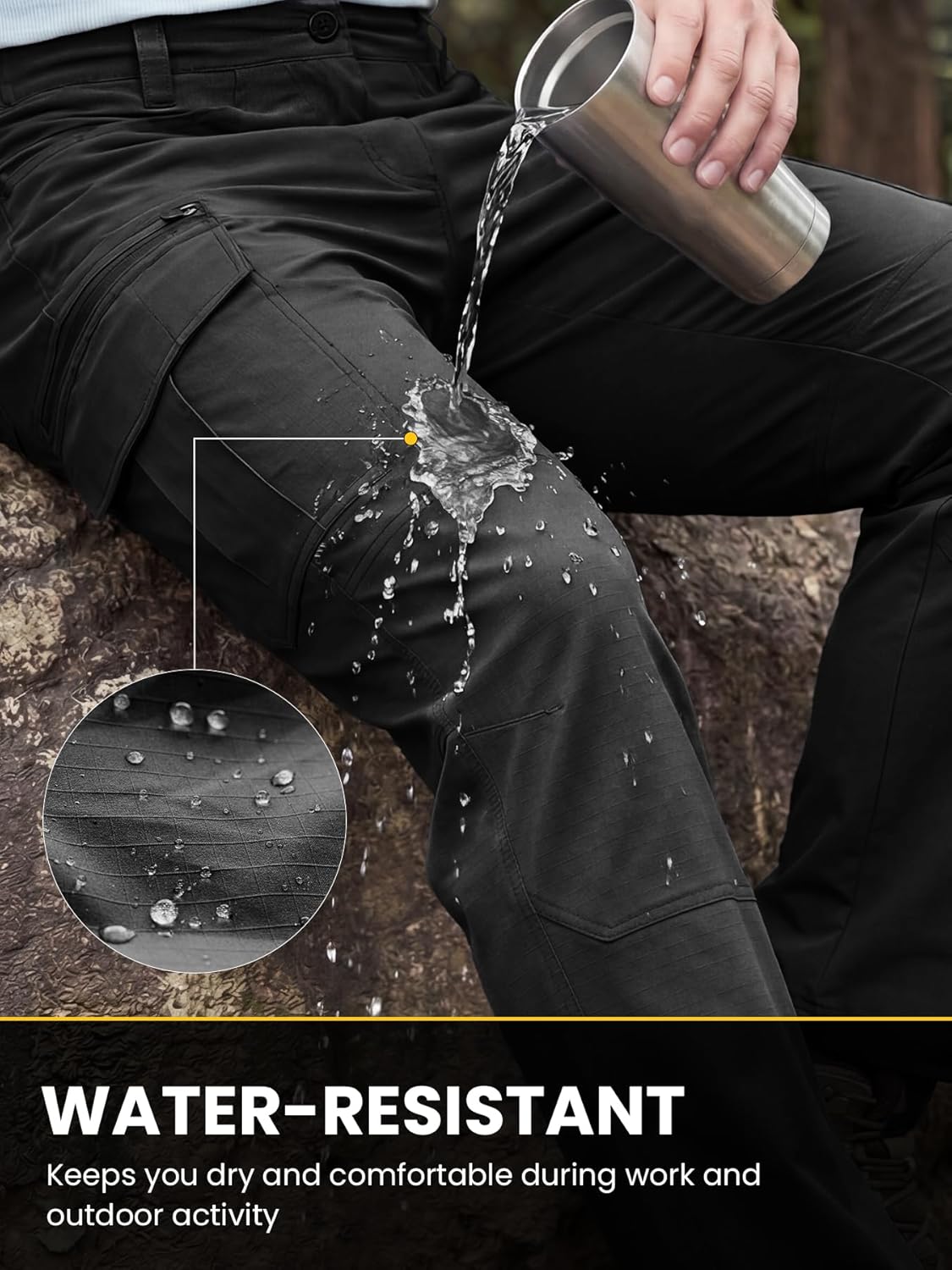 Mens Stretch Tactical Pants, Water-Resistant Hiking Pants Ripstop Lightweight Cargo Work Pants for Men 8 Pocket(No Belt)