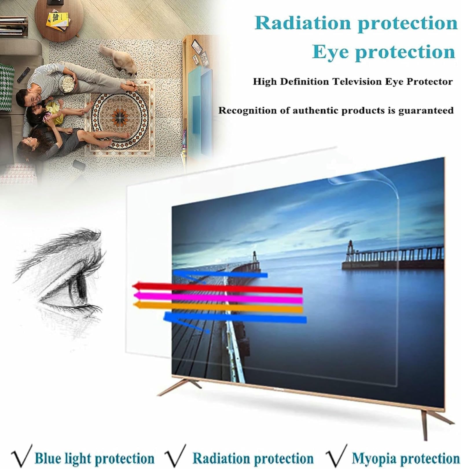 protezione per schermo TV, Pannello proteggi schermo da 50 pollici anti luce blu/smerigliato