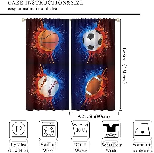 Vista 135 de Boys Sports Curtains Basketball Football Baseball Flame Pattern Printed Curtains Kids and Teenagers' Bedroom Living Room Blackout Curtains W42 * L54