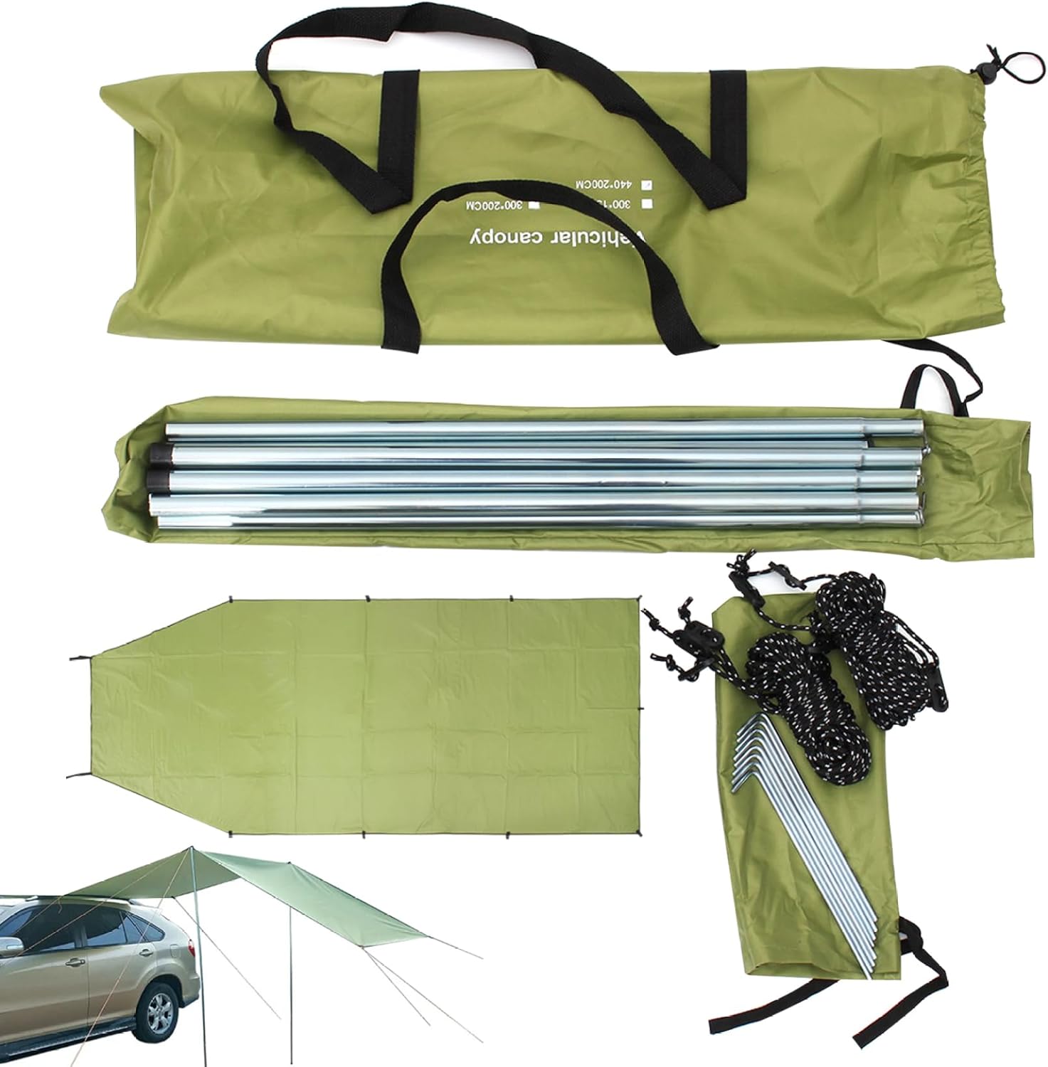 Car Camping Tent, Tailgate Tent 118x78in Oxford Fabric Stable Waterproof & Portable SUV Car Awning Side/Rear-Mounted Camping Sun Shelter UV Protection (Green), Awning
