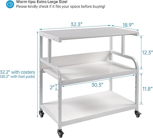 Miniatura 2 de Soporte para impresora, 32.3 x 18.9 x 32.1 pulgadas, mesa de impresora extragrande con estante de almacenamiento ajustable, carrito de impresora con
