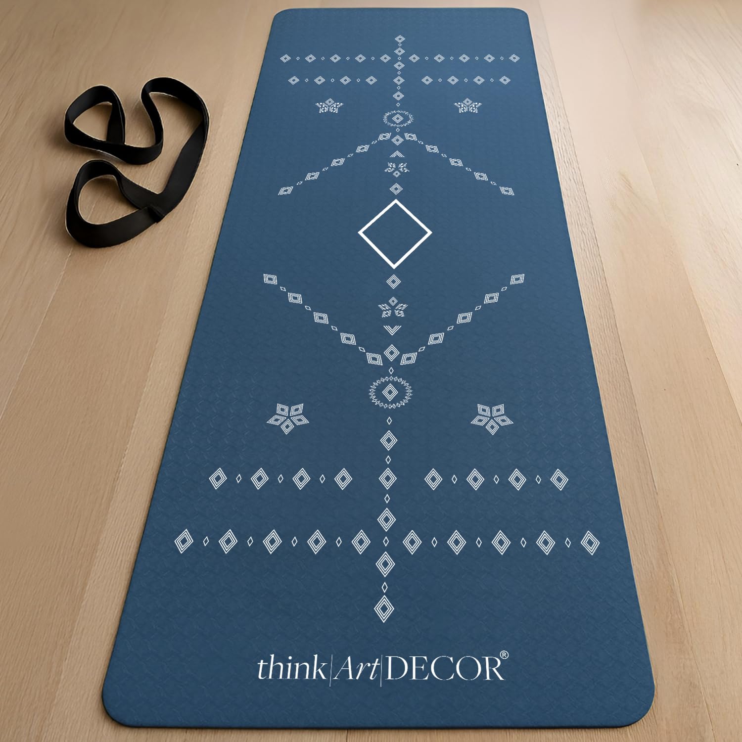 Think Art Decor Alignment Yoga Mat for Women, Men, Kids, 6mm Thick TPE Mat with Strap, Dual textured for Anti-Slip, Durable Exercise Mat for Home Workout, Gym*, Meditation (24X72 inch, Sapphire Blue)-image-34