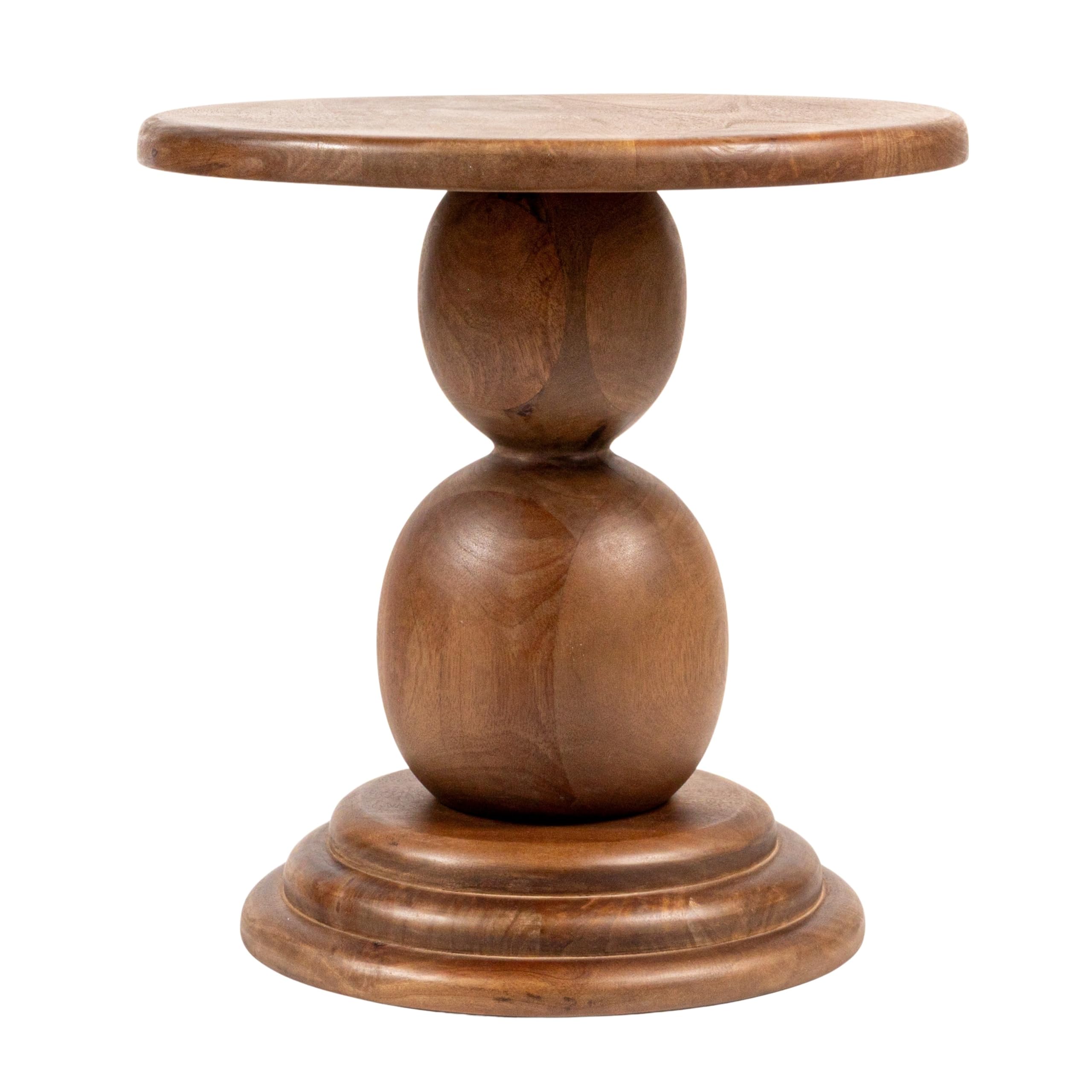 Creative Co-Op Round Mango Wood Bulbed Pedestal End Table, Walnut