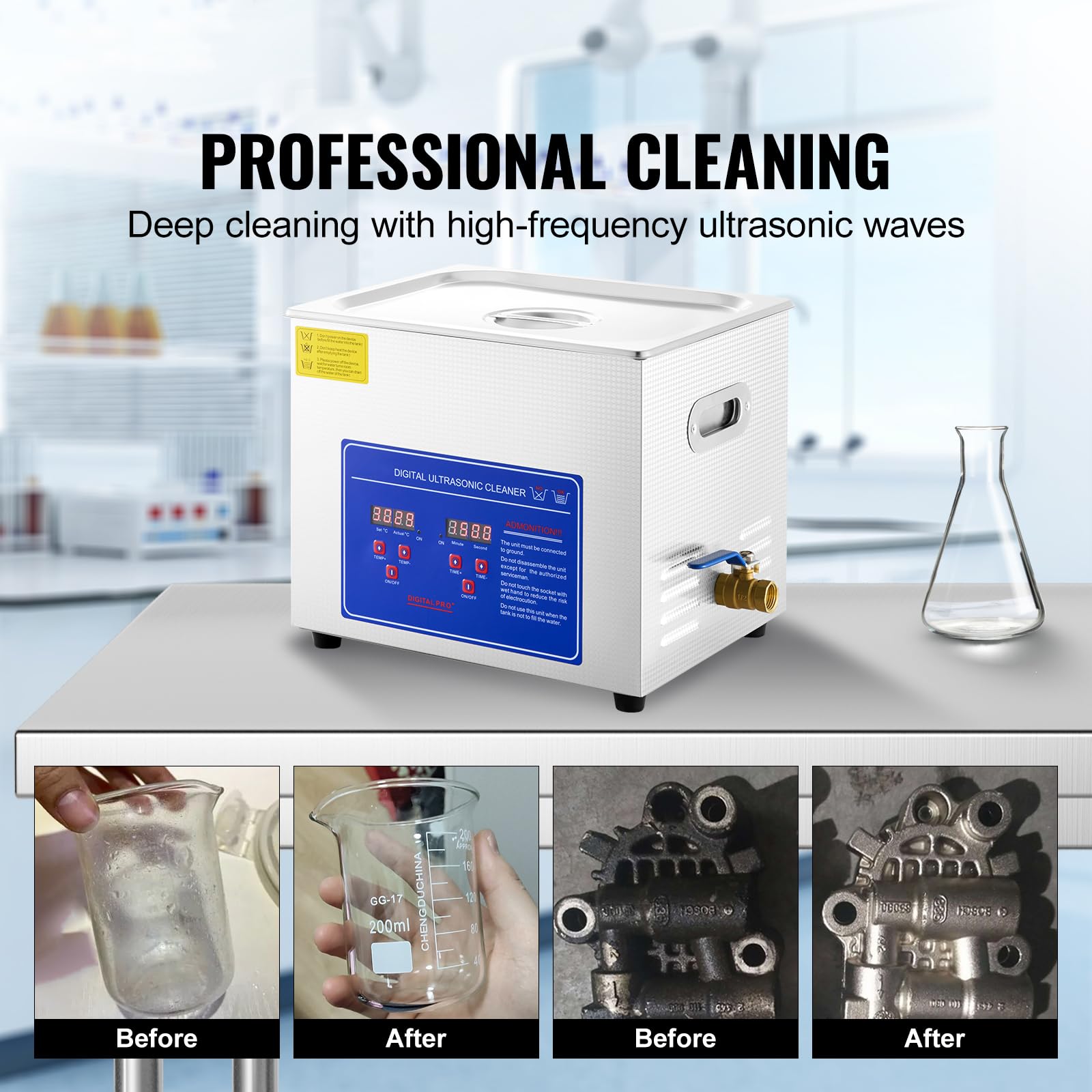 Happybuy Professional Ultrasonic Cleaner, 9.5 L Jewelry Cleaner with Digital Timer & Heater, 40kHz Stainless Steel Sonic Cleaner