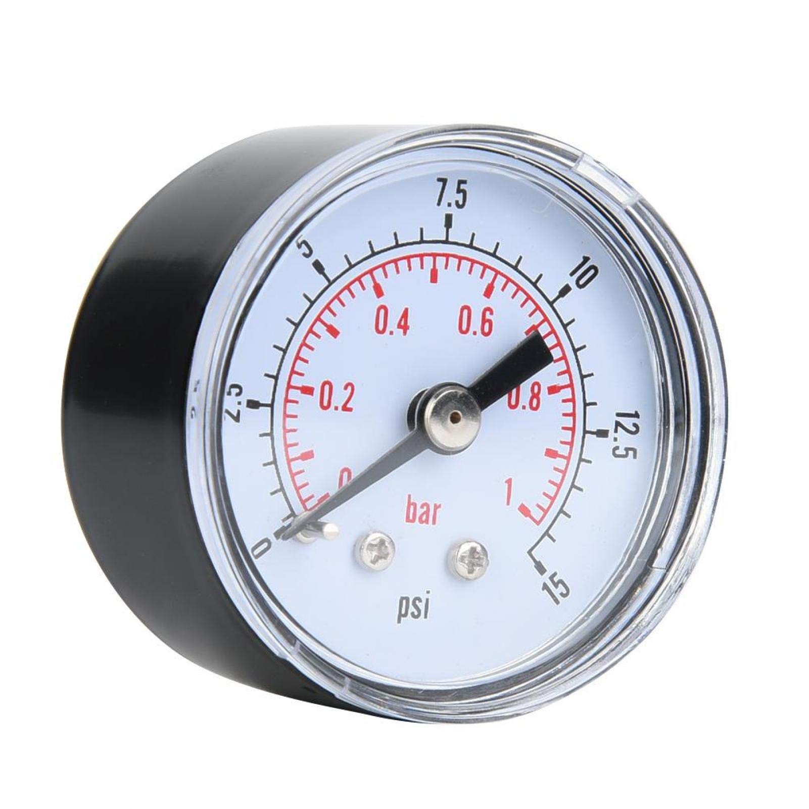 Manometro aria, manometro meccanico per aria olio acqua attacco posteriore BSPT da 1/8 di pollice(0-15 psi, 0-1 bar)